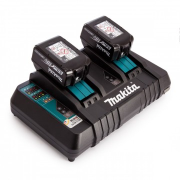 Makita DC18RD dobbel port hurtiglader + 2 x BL1850B 18V 5.0Ah batterier