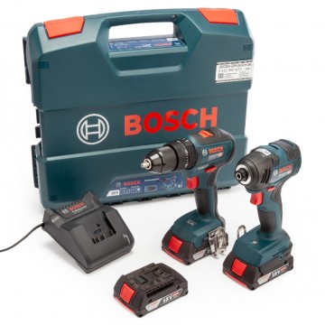 Bosch 18V Twin Pack - GSB 18V-55 Combi + GDR 18V-200 slagtrekker (3 x 2,0Ah batterier) i koffert