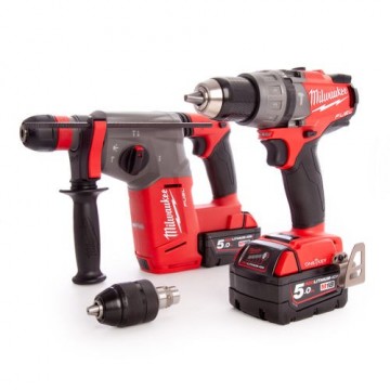 Milwaukee M18 ONEPP2N-502B børsteløs Thunderbolt Kit- Combi og SDS+ drill (2 x 5,0 Ah batterier)