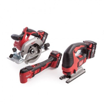 Milwaukee M18BPP3B-423B M18 3-delers verktøysett - stikksag, multikutter og sirkelsag (2 x 4Ah batterier og 1 x 2Ah