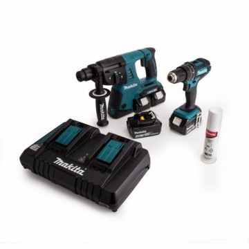 Makita DLX2137PMJ 2-delers 18V/36V batteriverktøysett DHP482 + DHR263 + dobbel lader (4x4Ah batt)