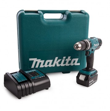 Makita DHP453 18V Li-ion Combi drill sett levert med hele 101-delers tilbehør sett (1 x 3,0 Ah batteri)