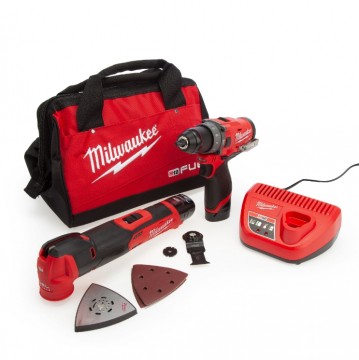 Milwaukee FPP2BA M12 FUEL Combi drill & multikutter verktøy sett (2 x 2.0Ah batterier)