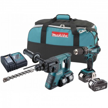 Makita DLX2069MX2 18V 2-delers batteriverktøysett (4 x 4Ah batterier) - Combi drill + borhammer