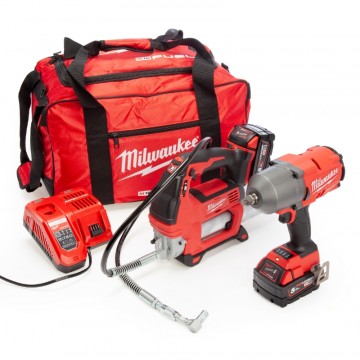 Milwaukee M18 FPP2AI-502B Fuel Twinpack - muttertrekker og fettpistol verktøysett (2x 5,0Ah)