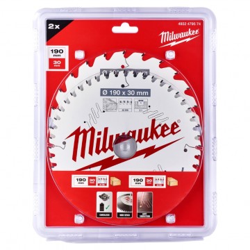 Milwaukee 4932479574 Sirkelsagblad 190 mm x 30 mm x 24T +48T (pakke med 2)