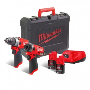 Milwaukee M12 FPP2A-202C Combi drill og slagtrekker sett (2 x 2,0 Ah batterier)