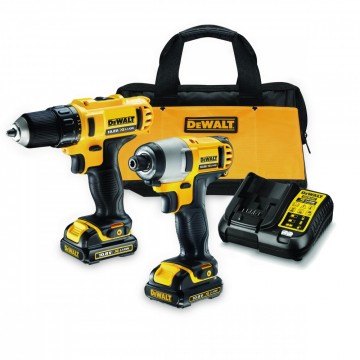 Dewalt DCK211C2 10.8V 2-delers twinpack, skrudrill og slagtrekker drillsett (2 x 1,3 Ah batterier)