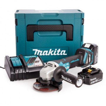 Makita DGA517RTJ 125mm 18V børsteløs vinkelsliper sett 2 x 5.0Ah batterier)