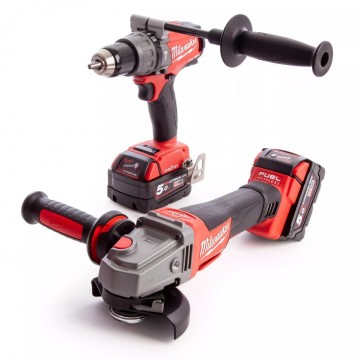 Milwaukee M18ONEPP2M-502B FUEL Thunderbolt Kit - Combi drill og vinkelsliper (2 x 5,0 Ah batterier)