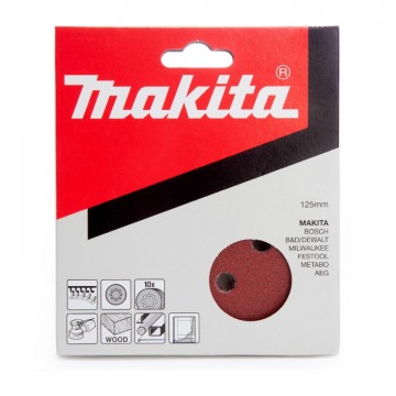 Makita P-43533 Sandepapir med borreløs 125mm 40 korn (pakke på 10stk)