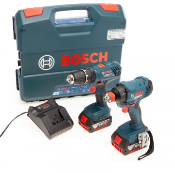 Bosch 18V Twin Pack - GSB 18V-21 Combi + GDX 18V-180 slagtrekker/muttertrekker(2 x 4,0Ah batterier)